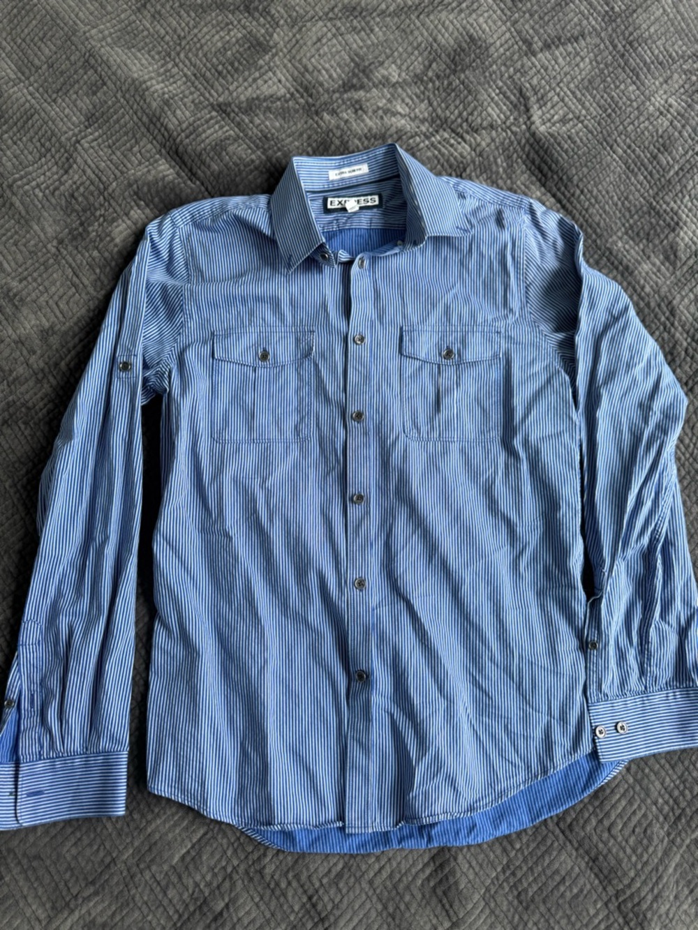 Express Men's Extra Slim Fit Blue Pinstripe Button-Down Shirt